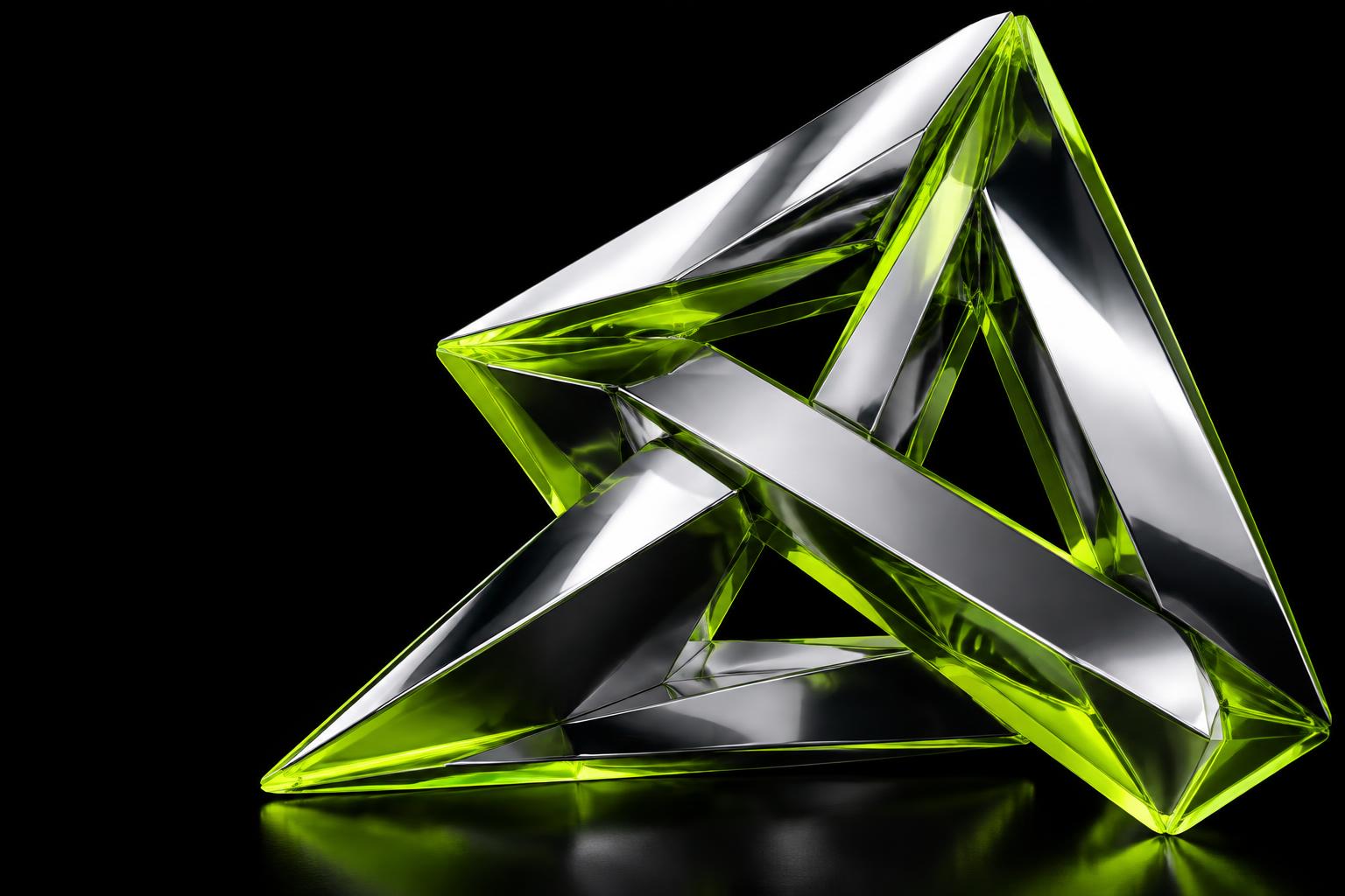 Original chrome ARC sculpture with sharp lime edges
